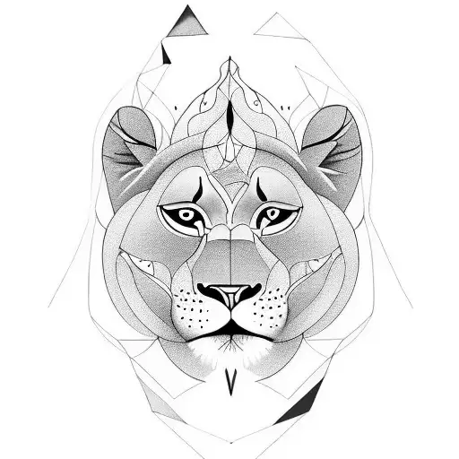 A surreal design of a mother transforming into a protective lioness, symbolizing maternal love tattoo design idea