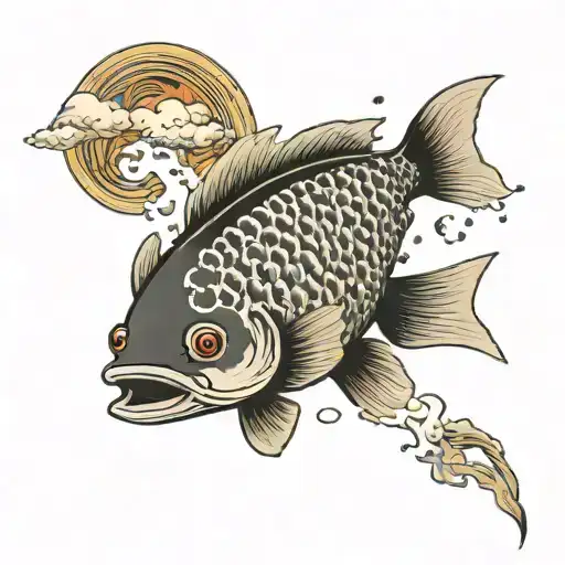 falling fish in the form of a comet tattoo design idea