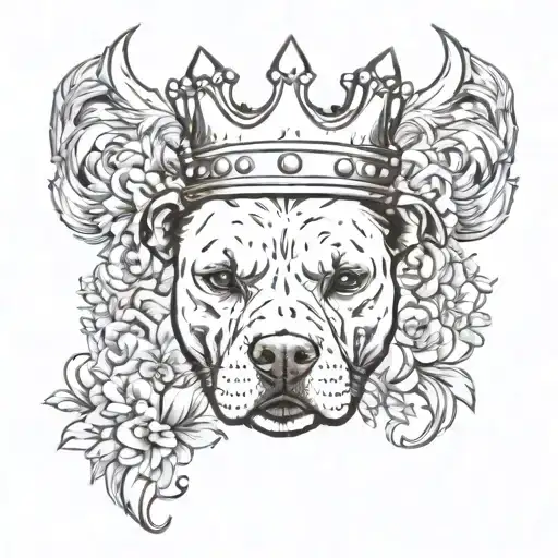 pitbull skull wearing a crown tattoo design idea