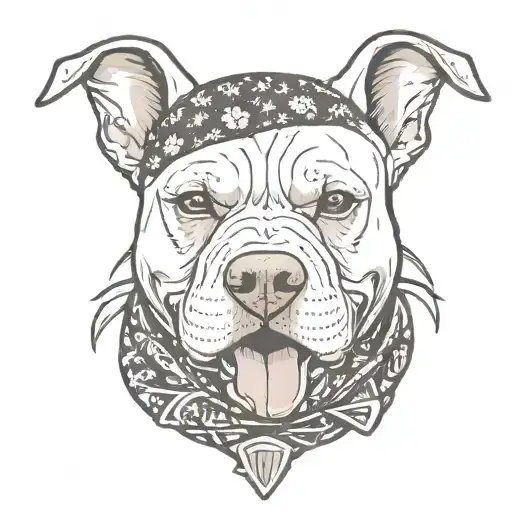 pitbull skull wearing bandanna being a gangster tattoo design idea