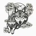 wolf ,child, moon,cloud  tattoo design idea