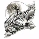 wolf ,child, moon,cloud  tattoo design idea