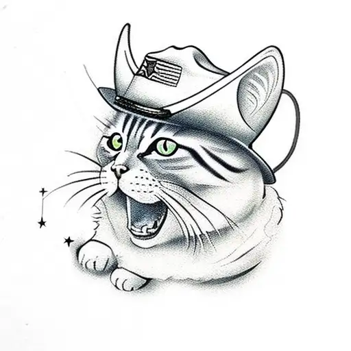 cat with cowboy hat riding in dog tattoo design idea