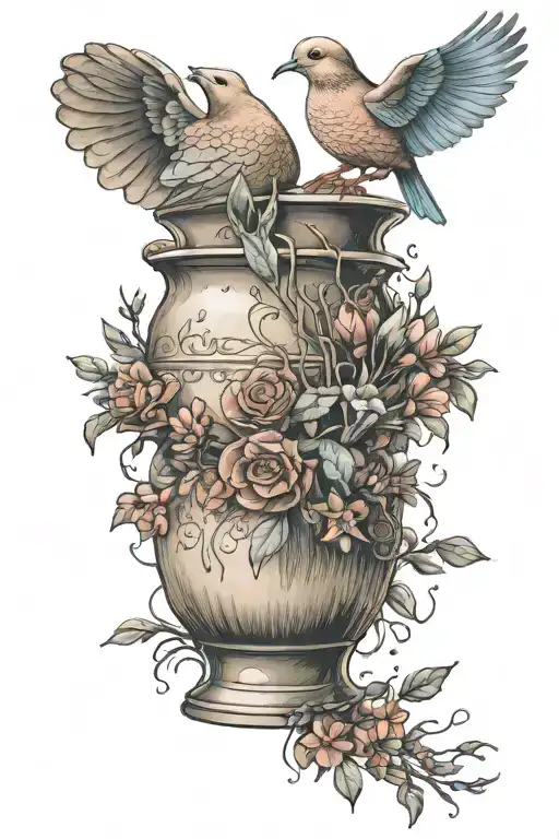 mourning dove carrying water vase tattoo design idea