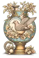 mourning dove carrying water vase tattoo design idea
