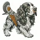 English springer spaniel with pheasant in its mouth tattoo design idea