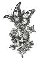 corpse with butterfly wings that represents guilt for past events tattoo design idea