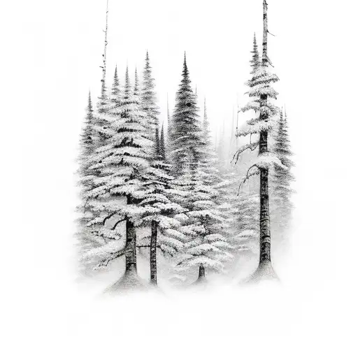  tattoo of a hauntingly beautiful North American forest with a touch of emo cartoon art tattoo design idea