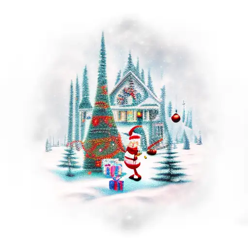 New-school tattoo of a dark-themed Christmas scene with a twist of glitch art tattoo design idea