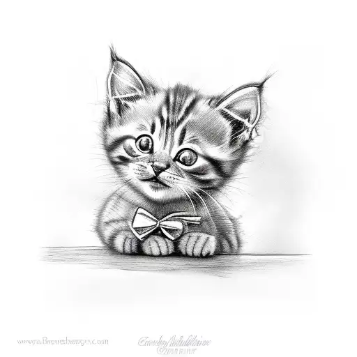 ginger kitten with a bow that says baby blue tattoo design idea