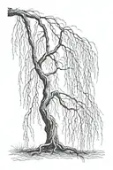 weeping willow, coiling branches, veiny, blood dripping tattoo design idea