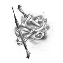 A sketch style tattoo of a bow and arrow intertwined with a hunting rifle, symbolizing the client's love for both weapons tattoo design idea