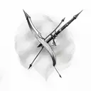 A sketch style tattoo of a bow and arrow intertwined with a hunting rifle, symbolizing the client's love for both weapons tattoo design idea
