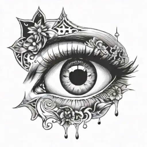 a crying eye with a small girl in the middle tattoo design idea