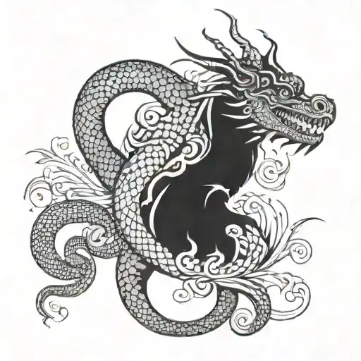 A staff wrapped in intricate blackwork designs, with a dragon coiled around it symbolizing the client's profession as a veterinarian and love for mythical creatures tattoo design idea