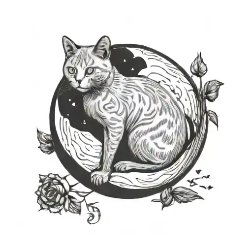 russian blue cat, memorial, moon tattoo design idea