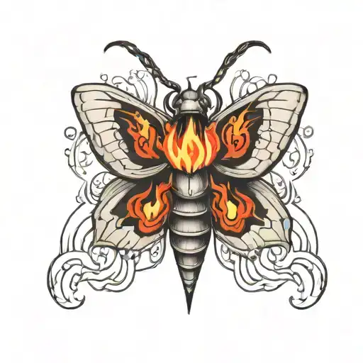 moth with flames all tattoo design idea