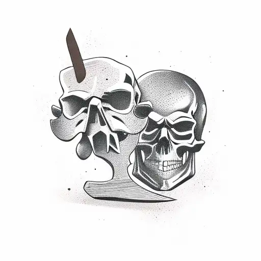 skull and hatchet tattoo design idea