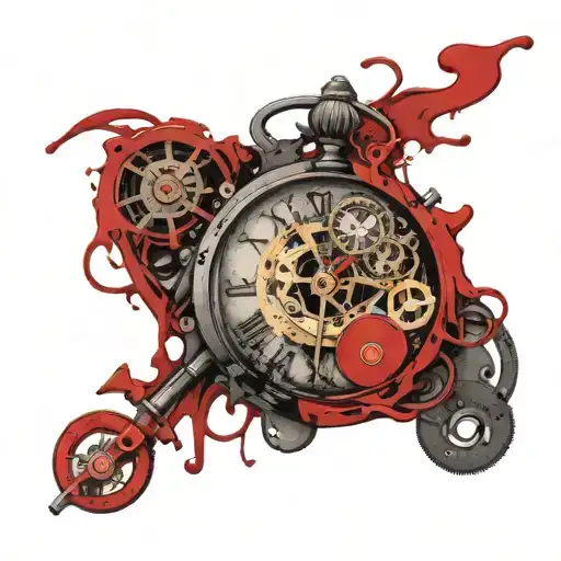 Moon and pocket watch mechanism intertwined tattoo design idea