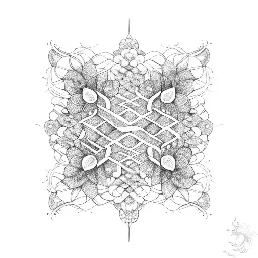 A honeycomb pattern intertwined with delicate floral vines tattoo design idea