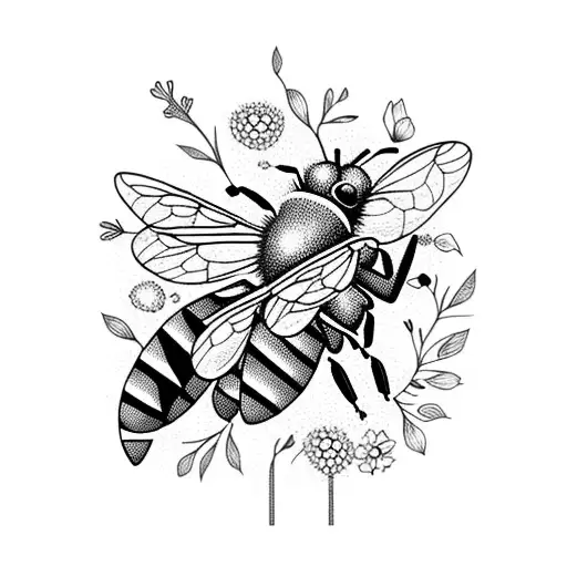 A honey bee surrounded by a vibrant bouquet of wildflowers tattoo design idea