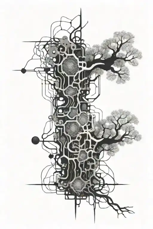 artificial neural network, electronic chip, nature  tattoo design idea