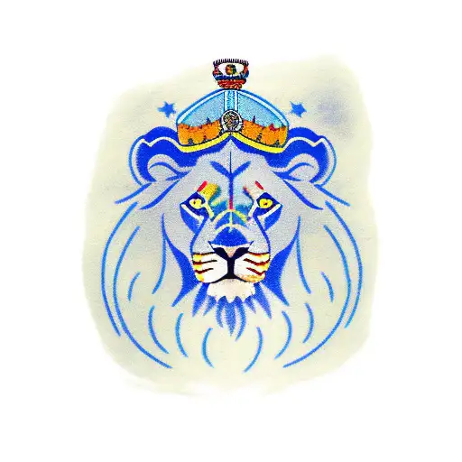 Lion with blue eye and Italian writing saying son tattoo design idea