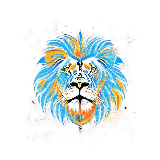 Lion with blue eye and Italian writing saying son tattoo design idea