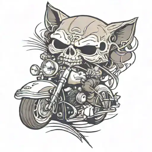 skull cat motor bike harley davidson motorcycle  tattoo design idea