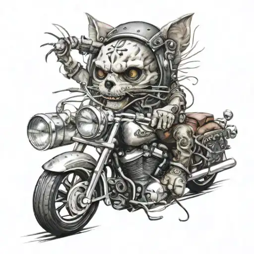 skull cat motor bike harley davidson motorcycle metal music tattoo design idea