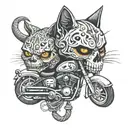skull cat motor bike harley davidson motorcycle  tattoo design idea