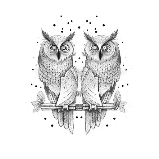 two owls back to back one good and one bar like two guardian angels tattoo design idea