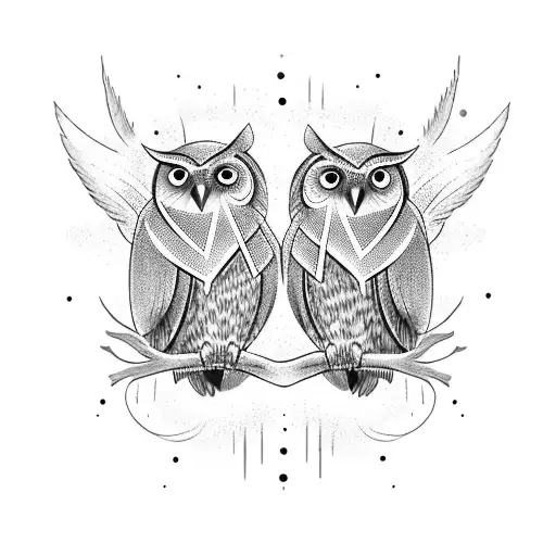 two owls back to back one good and one bar like two guardian angels tattoo design idea