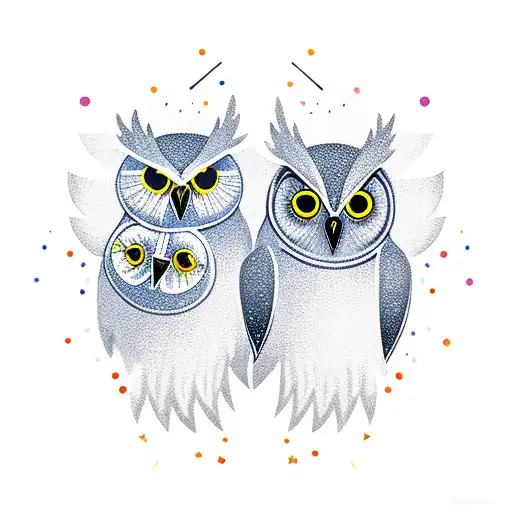 two owls back to back one good and one bar like two guardian angels tattoo design idea
