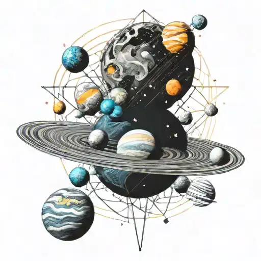 geometric solar system tattoo design idea
