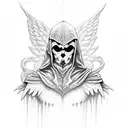 hooded angel warriors fighting demons tattoo design idea
