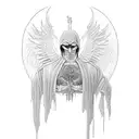 hooded angel warriors fighting demons tattoo design idea