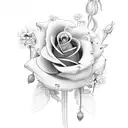 flower bunch with: Rose, Holly, Daisy, Daffodils, Larkspur, Poppy and Aster tattoo design idea