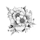  A black and white tattoo with the following flowers: Rose, Holly, Daisy, Daffodils, Larkspur, Poppy and Aster. Please a tattoo design idea