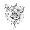 Rose, Holly, Daisy, Daffodils, Larkspur, Poppy and Aster tattoo design idea