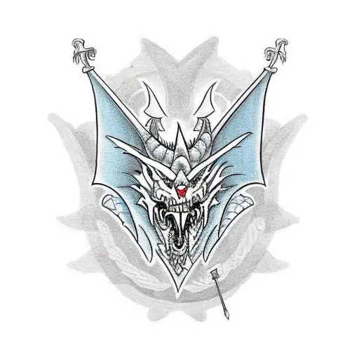 medieval dragon made on thin linea tattoo design idea