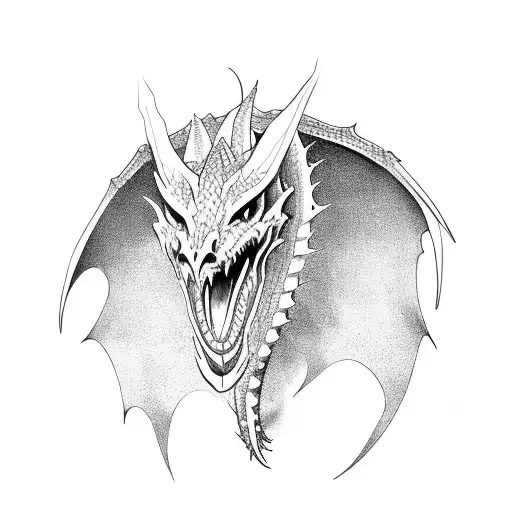 medieval dragon made on thin linea tattoo design idea