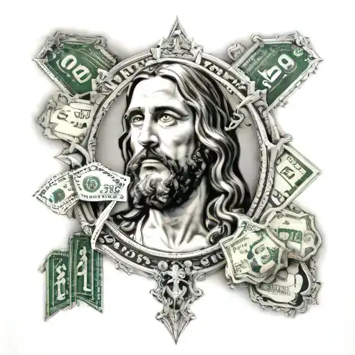 thug life money gamble jesus womans tattoo design idea