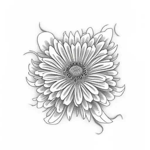 tiger with daisy chrysanthemum poppy carnation tattoo design idea