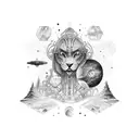 sleeve with lines and forrest, cogs, space, no animals tattoo design idea