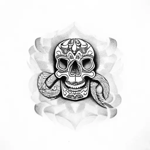 Unexpected combination of skull and animal motifs in a dotwork mandala tattoo tattoo design idea