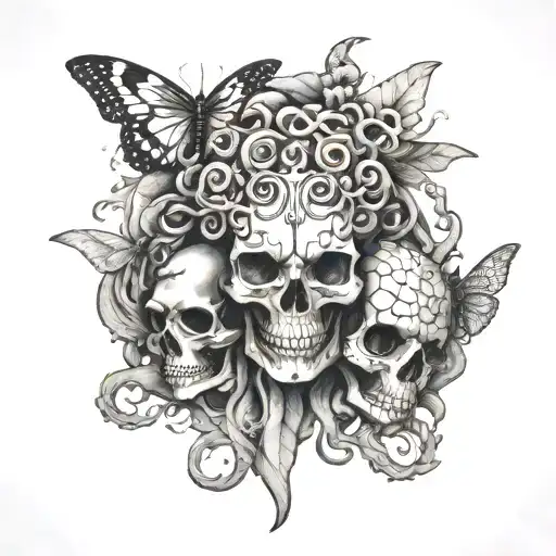 medusa and moth and skull tattoo design idea