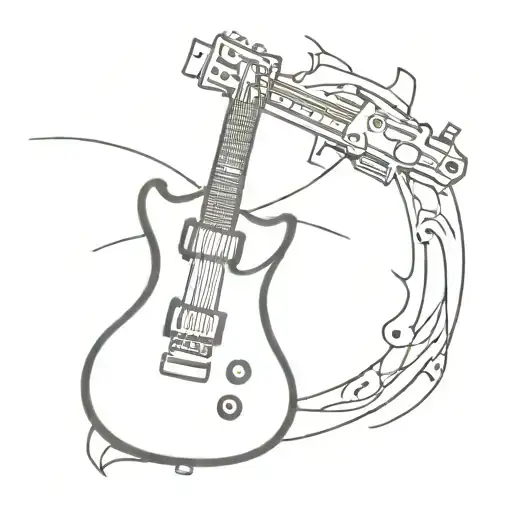 A cross consisting of a B.C. rich warlock electric guitar and an STG44 submachine gun  tattoo design idea