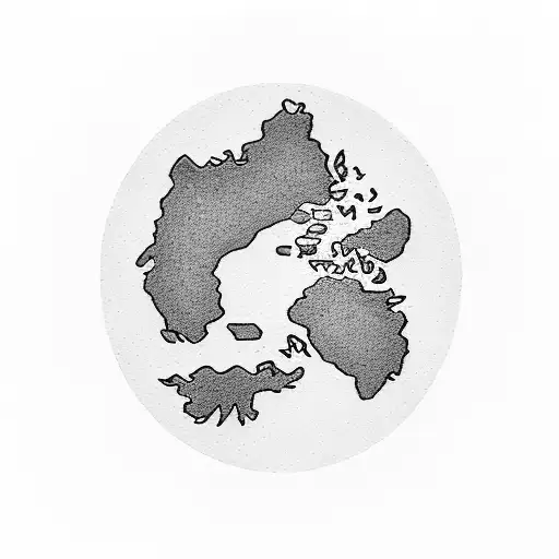 A minimalist dotwork tattoo of the map of Guyana and Trinidad and Tobago, with a small hibiscus flower marking the location of your grandmother's birthplace, representing the love you have for her and her heritage. tattoo design idea