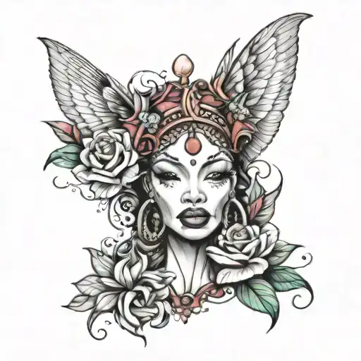 draw a love tattoo on the name Tdeos,should carry an African queen royalty with petals  tattoo design idea